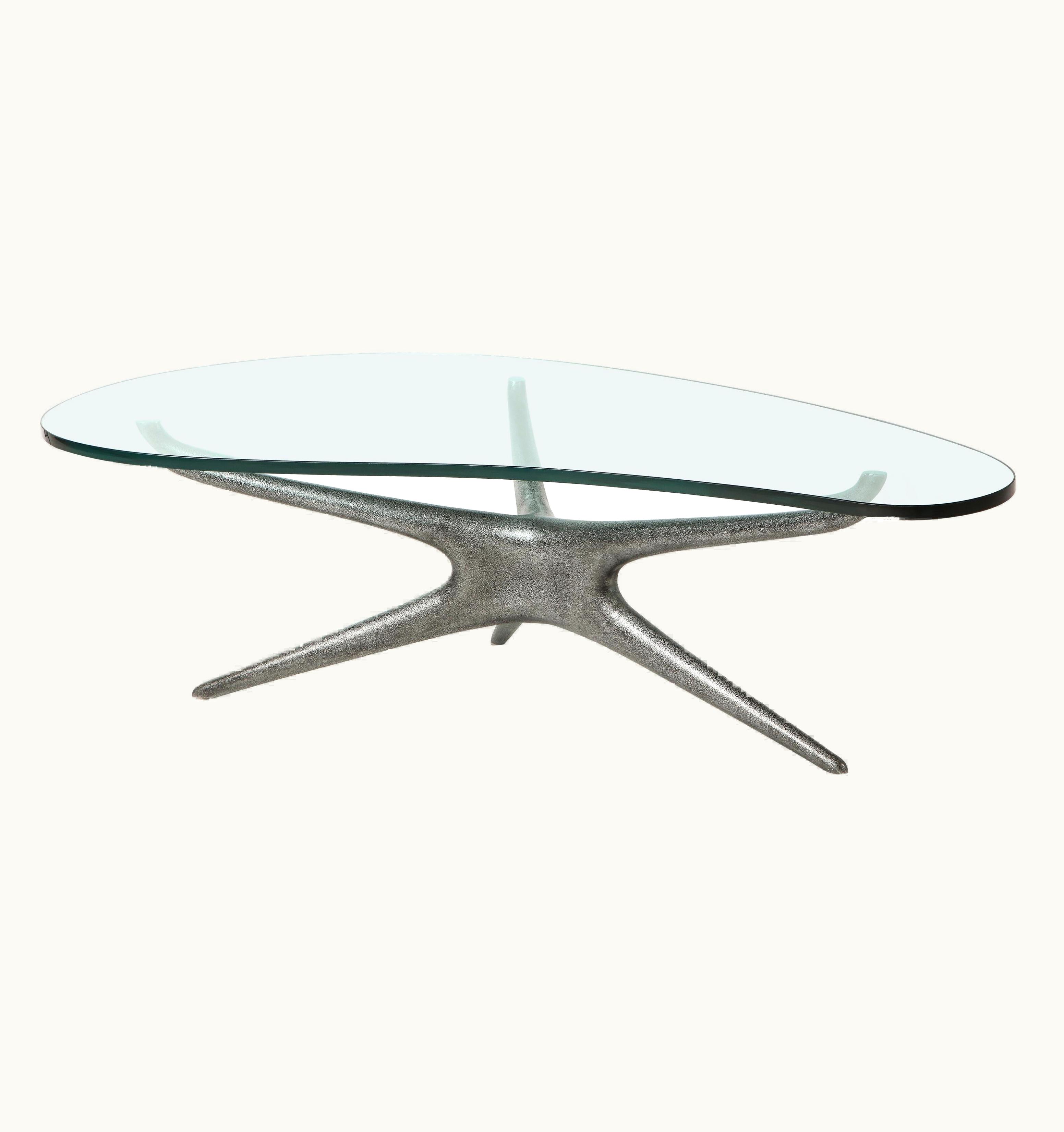 Vladimir Kagan Vladimir Kagan Cast Aluminum 412 Sculpted Coffee Table With Clear Glass Top