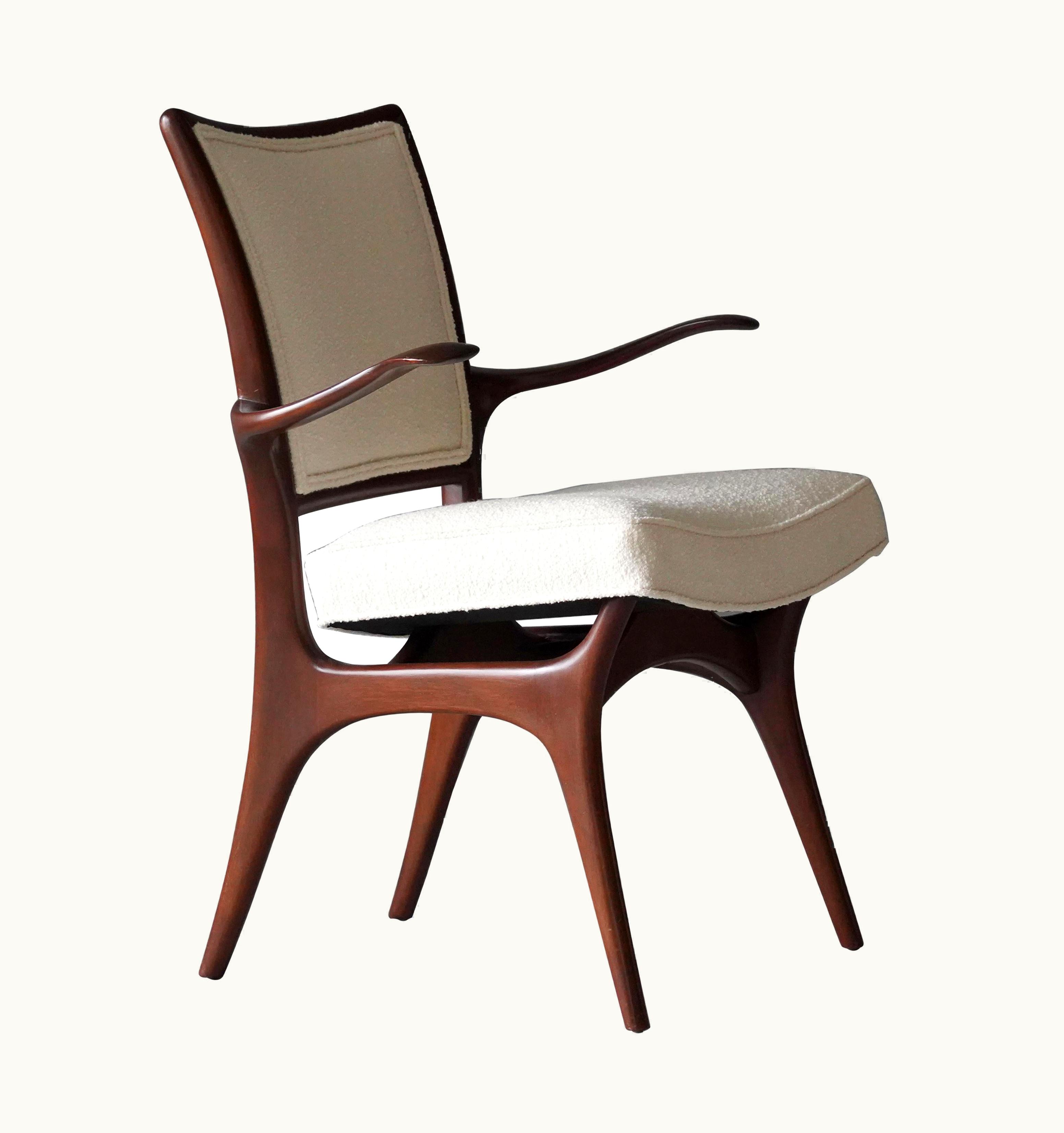 Vladimir Kagan Vladimir Kagan, Armchair / Side Chair, Walnut, White Boucle, Kagan-Dreyfus 1960s