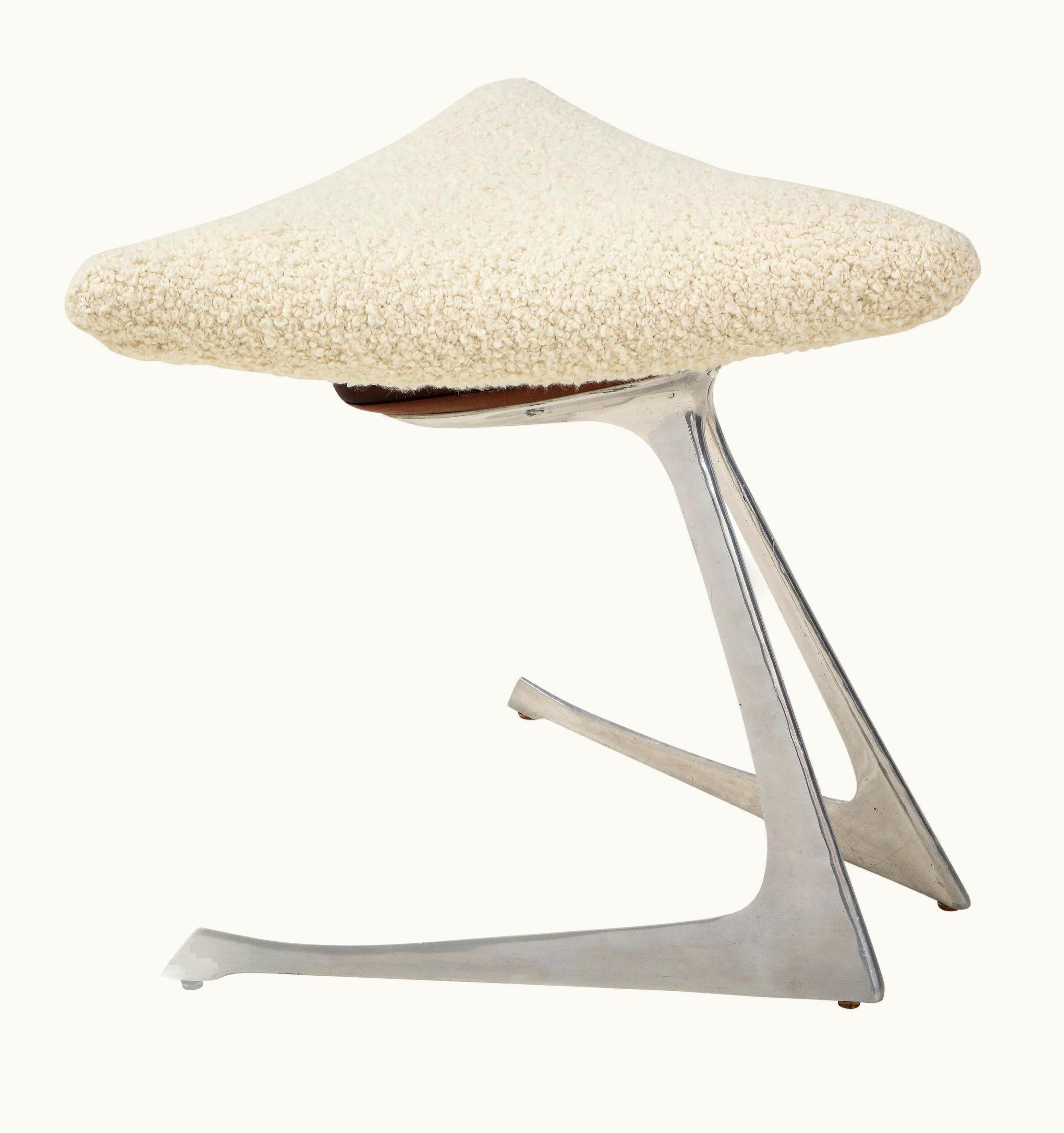 Vladimir Kagan Vladimir Kagan Rare Unicorn Stool In Aluminum And Ivory Bouclé, 1960s