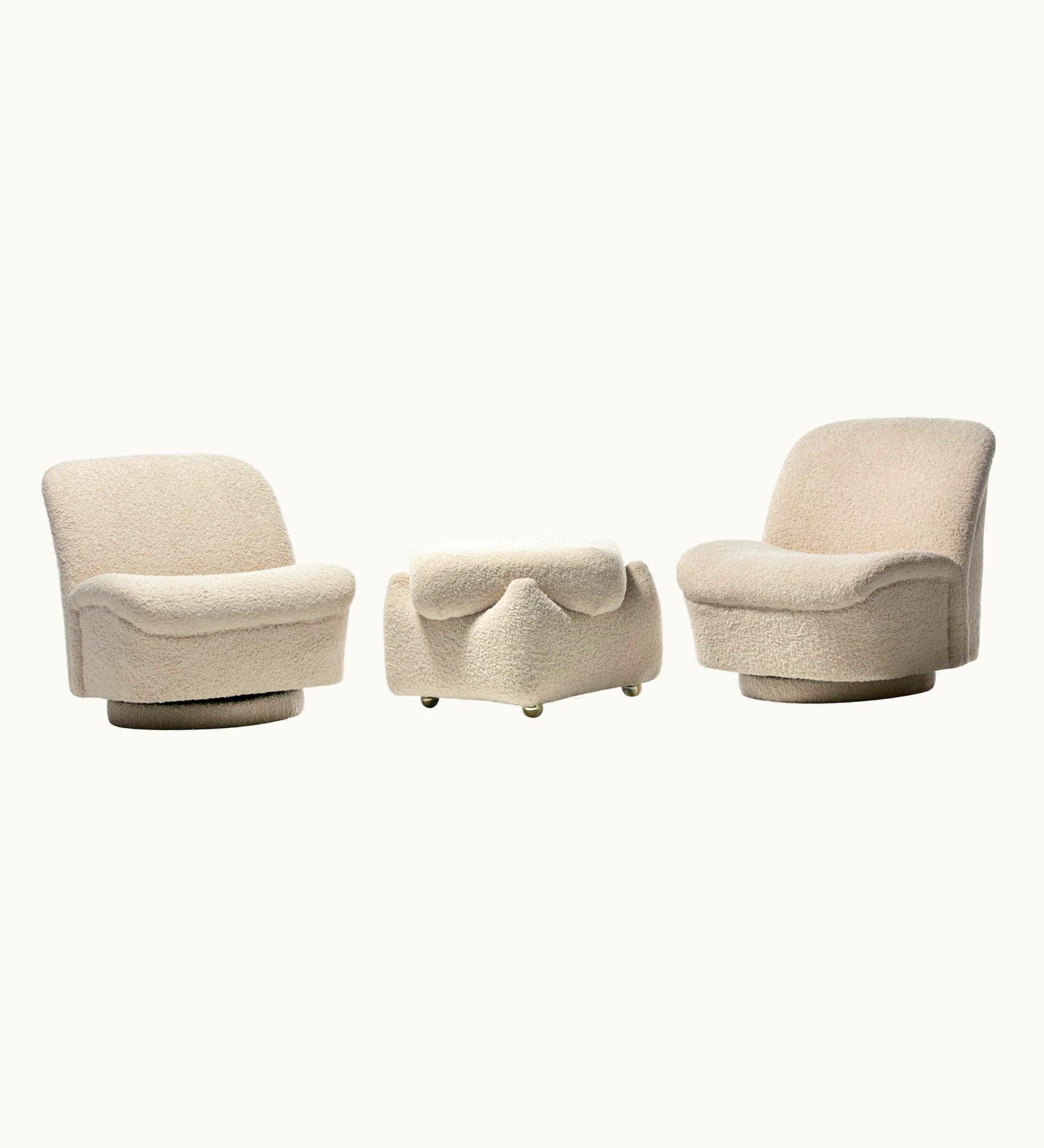 Vladimir Kagan Vladimir Kagan Pair Of Vladimir Kagan For Directional Swivel Chairs And Ottoman In Ivory Bouclé