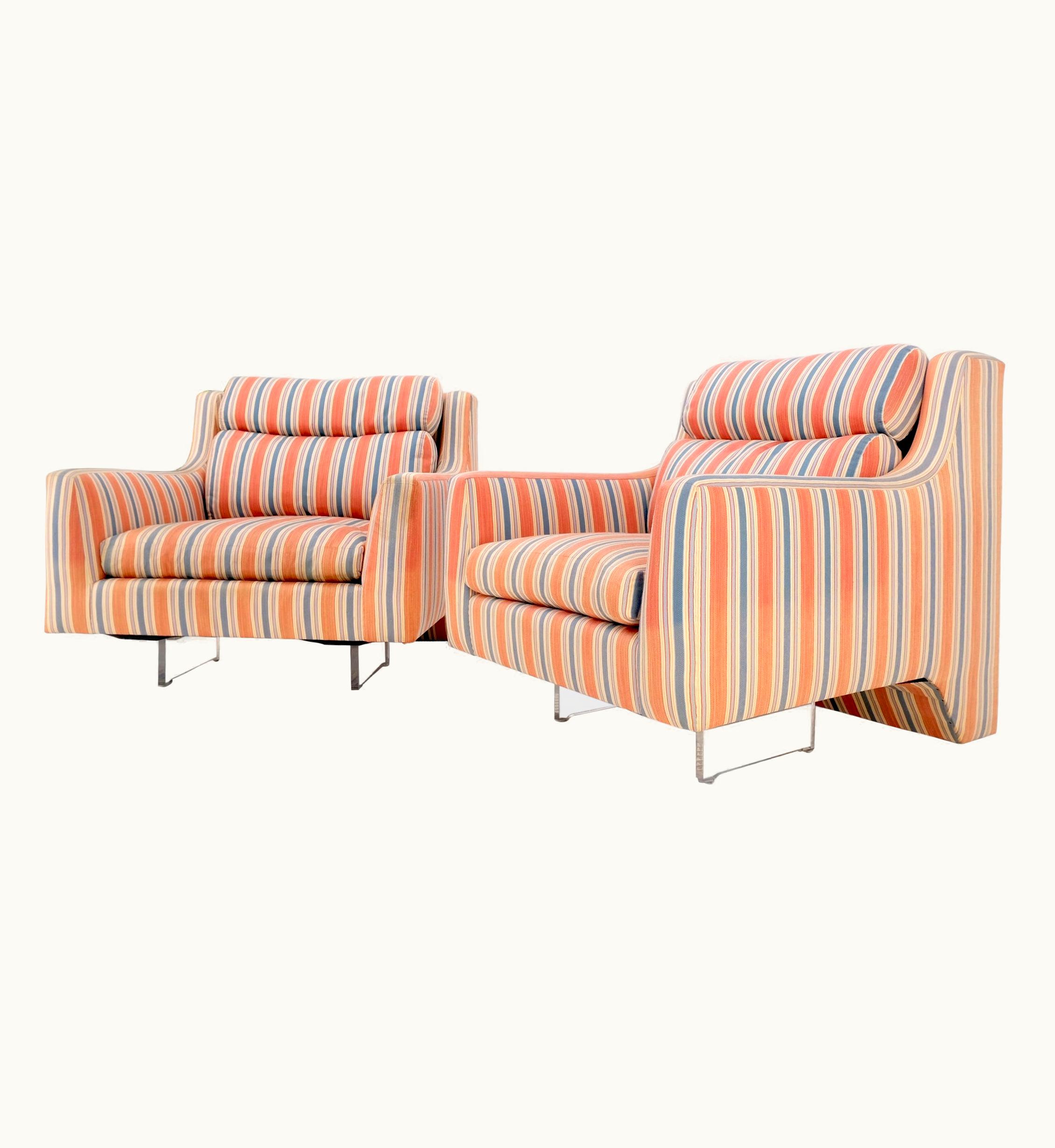 Vladimir Kagan Vladimir Kagan Pair Mid Century Modern Vladimir Kagan Lucite Base Floating Lounge Club Chairs