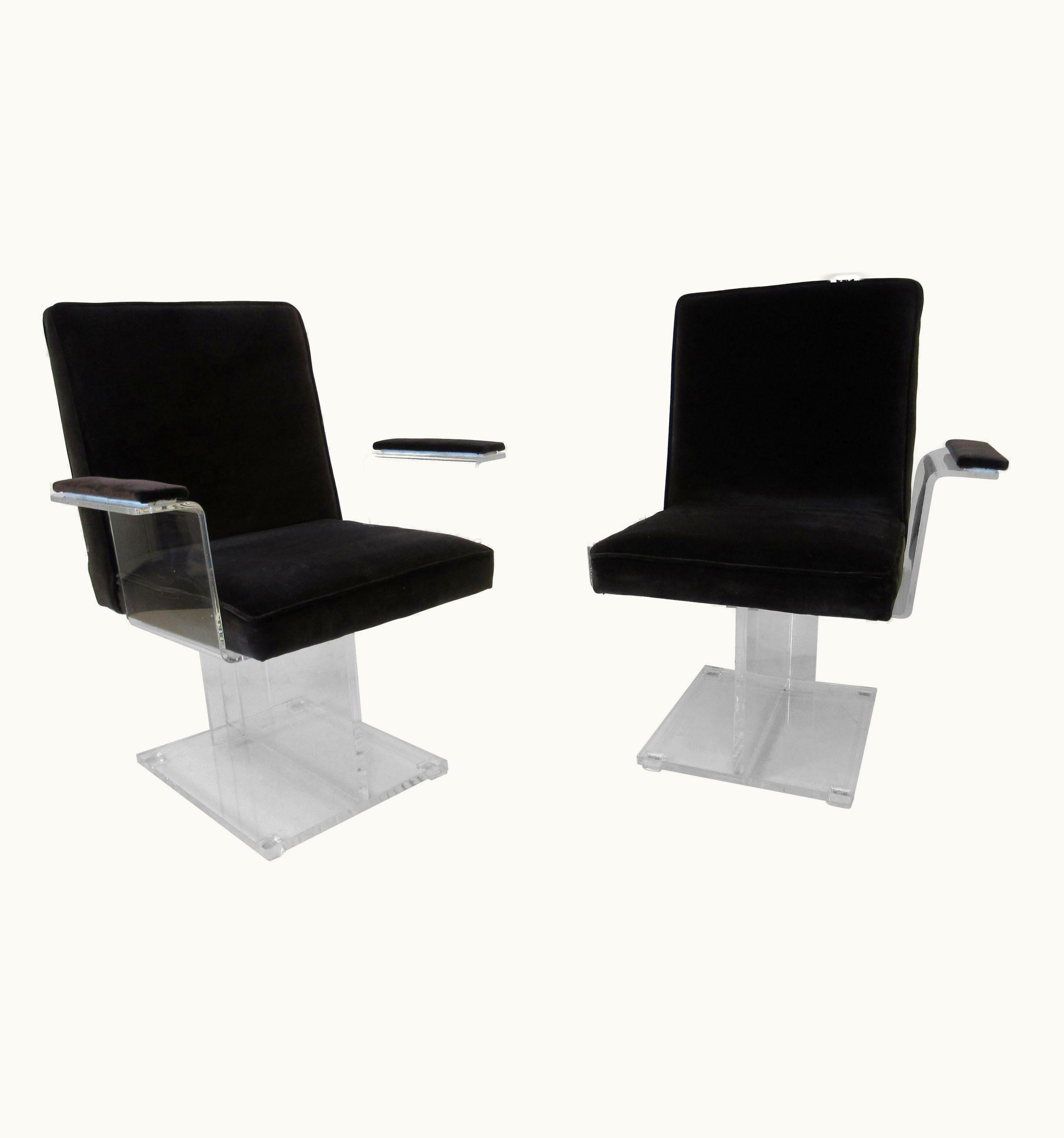 Vladimir Kagan Vladimir Kagan Upholstered Lucite Pedestal Armchairs
