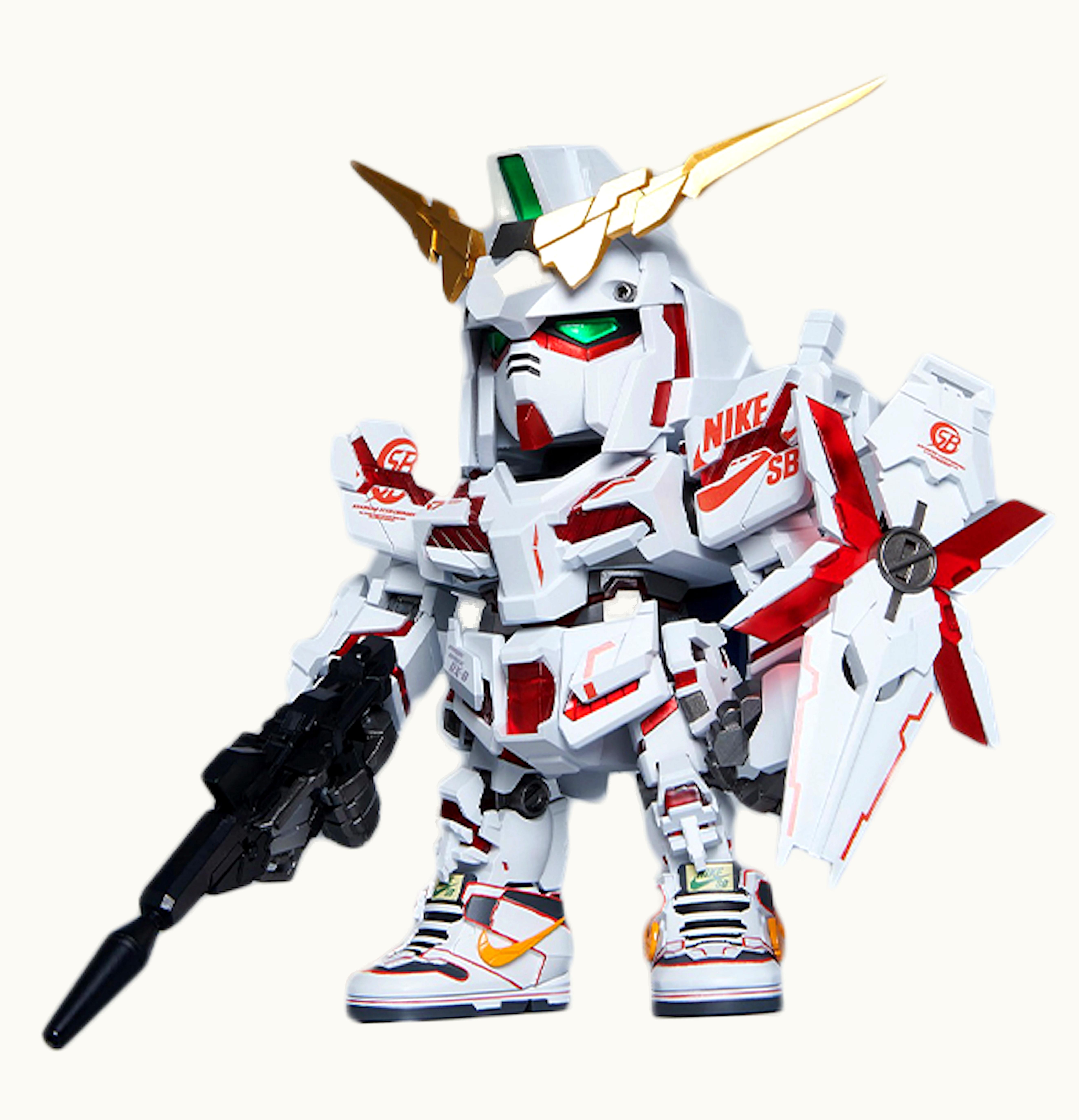 Bandai Gundam Gundam x Nike SB Unicorn QMSV RX 0 Gundam Destory Mode Mini Action Figure