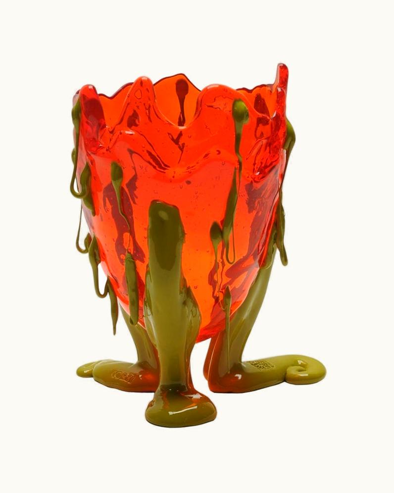 Gaetano Pesce Gaetano Pesce Contemporary Gaetano Pesce Clear Special L Vase Resin Orange Green