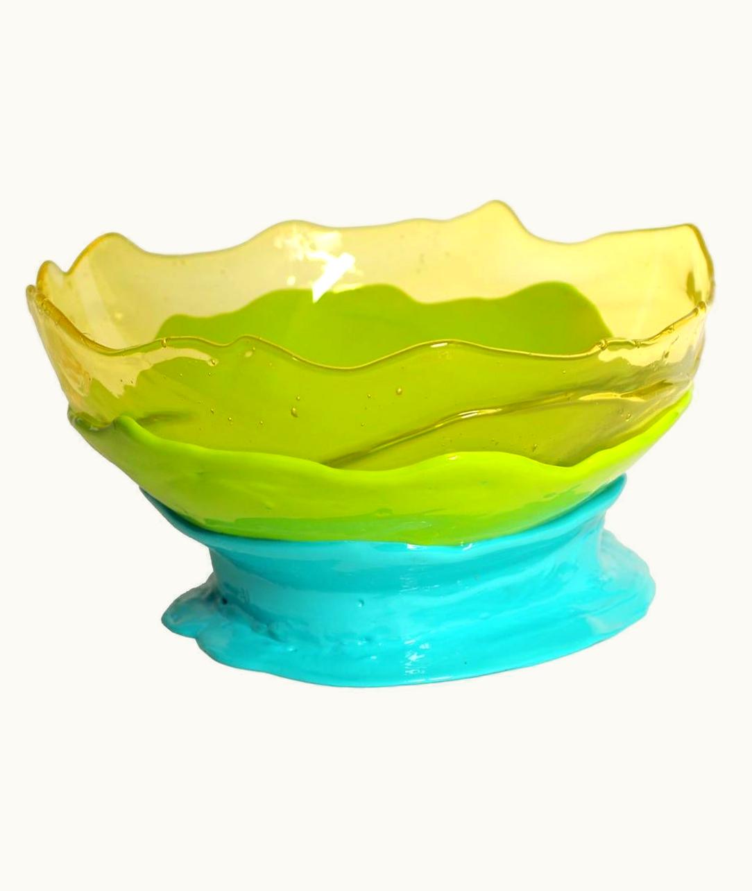 Gaetano Pesce Gaetano Pesce Big Collina Large Resin Basket In Clear Yellow Lime Turquoise By Gaetano Pesce