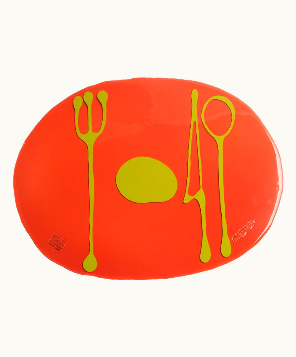 Gaetano Pesce Gaetano Pesce Set Of 4 Table Mates Placemats In Dark Ruby And Matt Acid Green By Gaetano Pesce