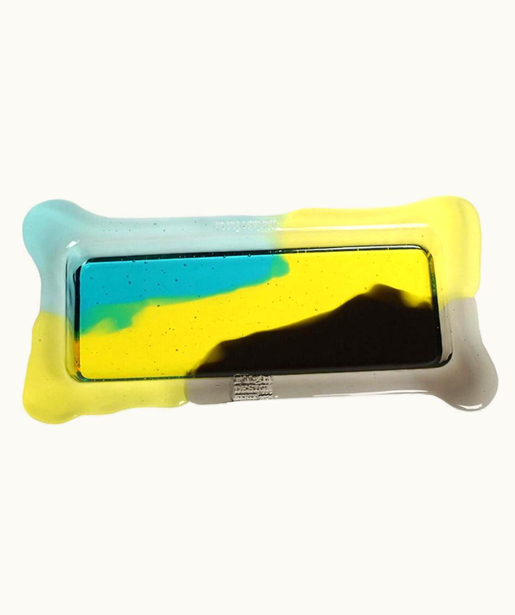 Gaetano Pesce Gaetano Pesce Try-Tray Small Rectangular Tray In Clear Yellow, Aqua, Grey By Gaetano Pesce UZ0197514