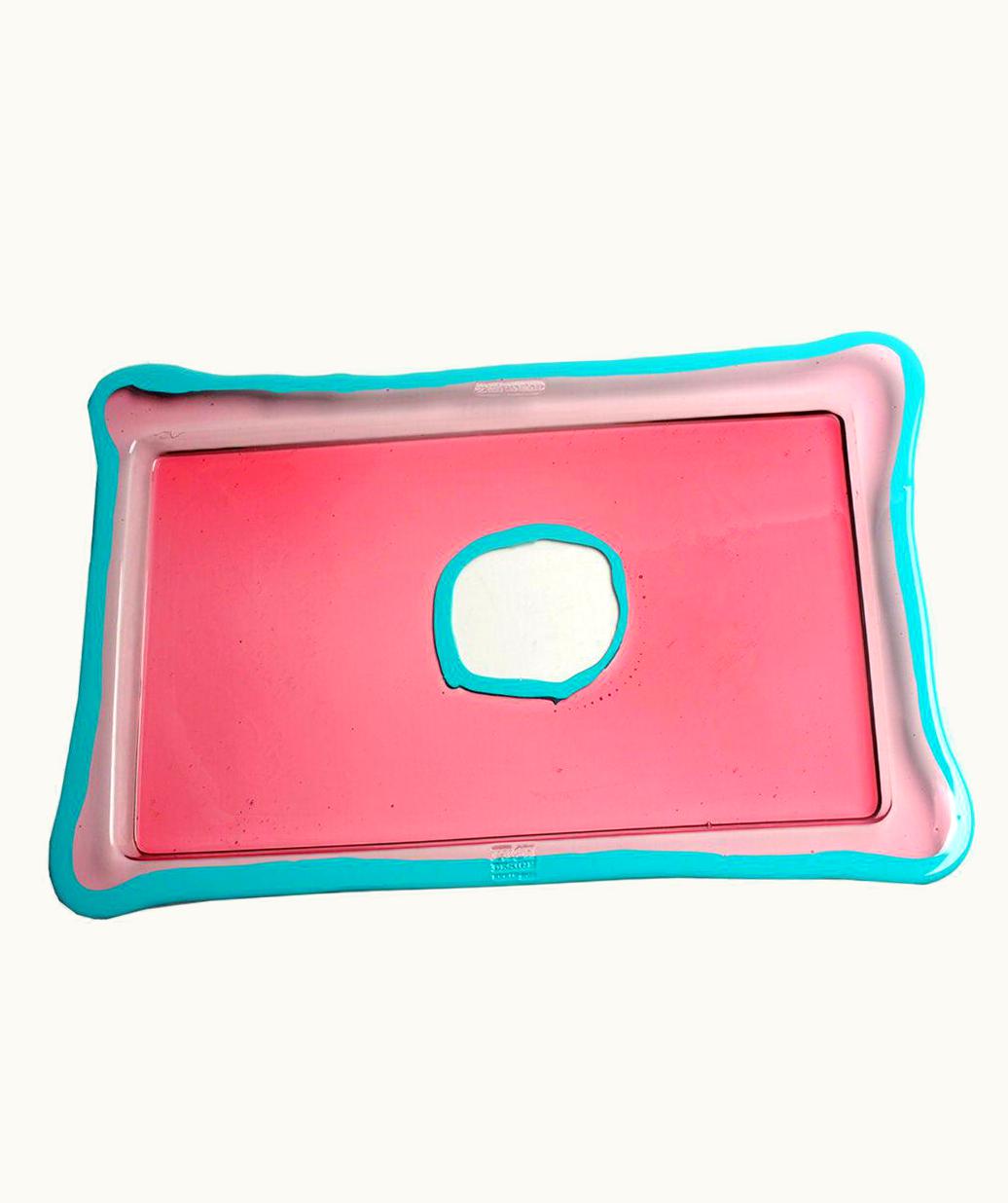 Gaetano Pesce Gaetano Pesce Try-Tray Large Rectangular Tray In Clear Pink, Matt Turquoise By Gaetano Pesce