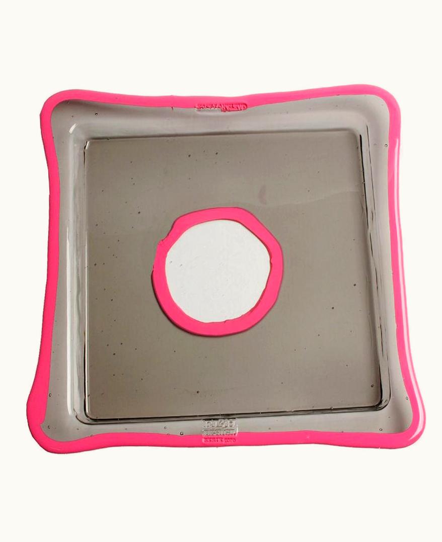 Gaetano Pesce Gaetano Pesce Try-Tray Small Square Tray In Clear Fumè, Matt Fuchsia By Gaetano Pesce