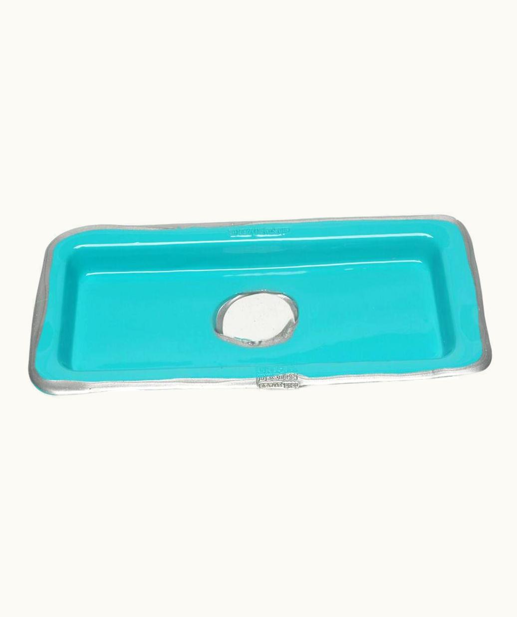 Gaetano Pesce Gaetano Pesce Try Large Rectangular Tray In Matt Turquoise And Silver By Gaetano Pesce