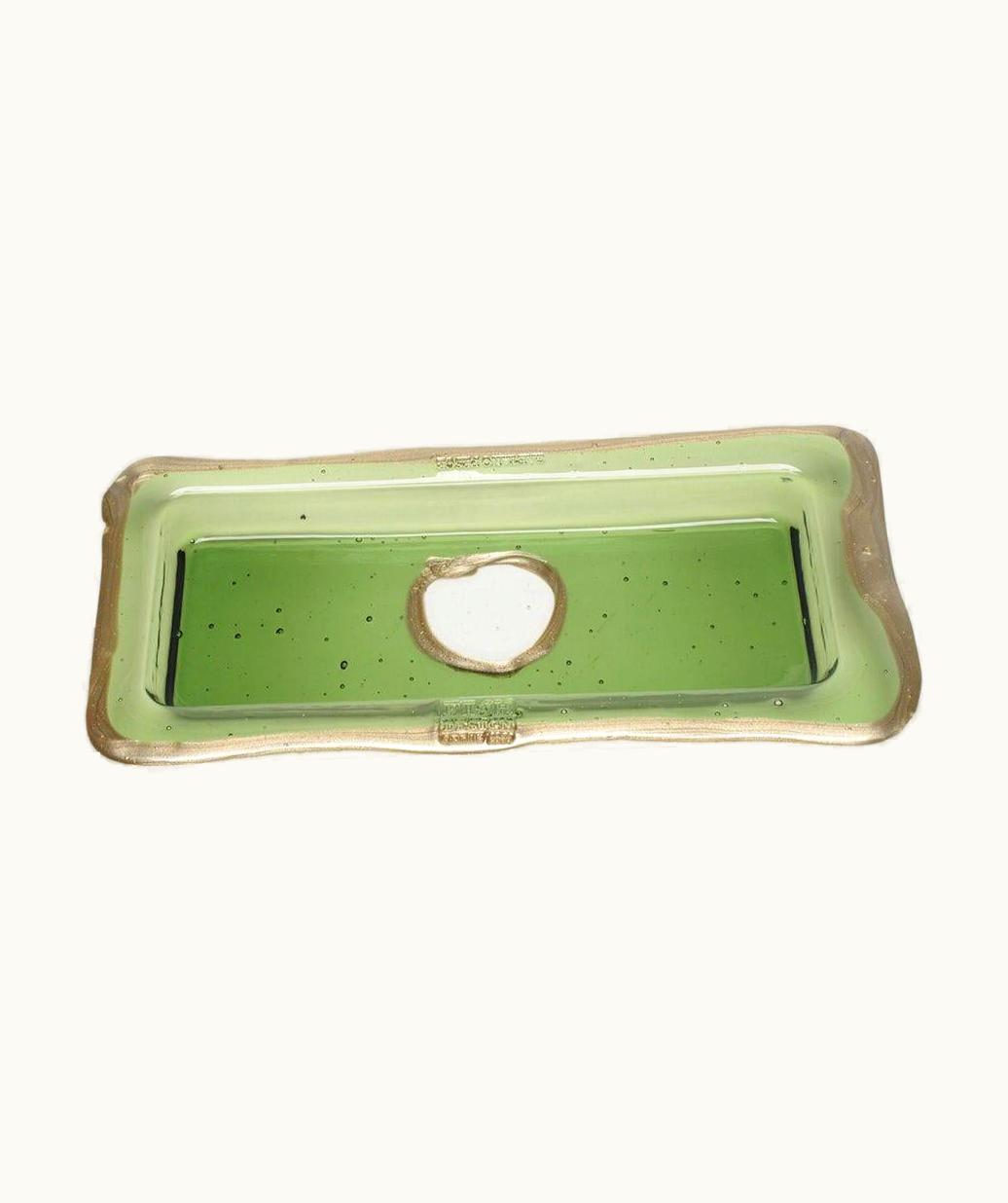 Gaetano Pesce Gaetano Pesce Try-Tray Large Rectangular Tray In Clear Green And Silver By Gaetano Pesce