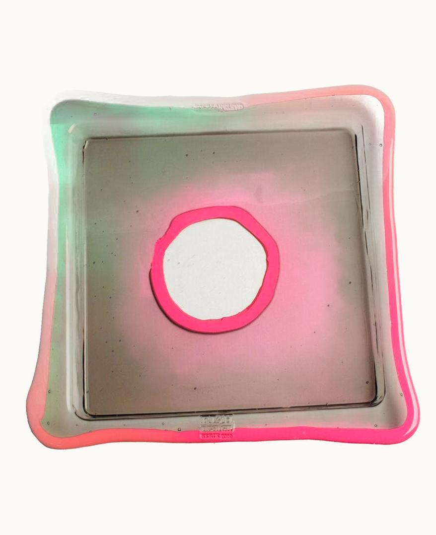 Gaetano Pesce Gaetano Pesce Try-Tray Medium Square Tray In Clear Fumè, Matt Fuchsia By Gaetano Pesce