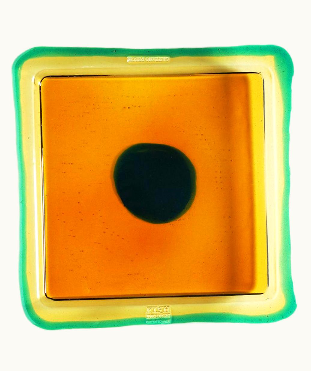 Gaetano Pesce Gaetano Pesce Try-Tray Medium Square Tray In Amber, Clear Emerald Green By Gaetano Pesce