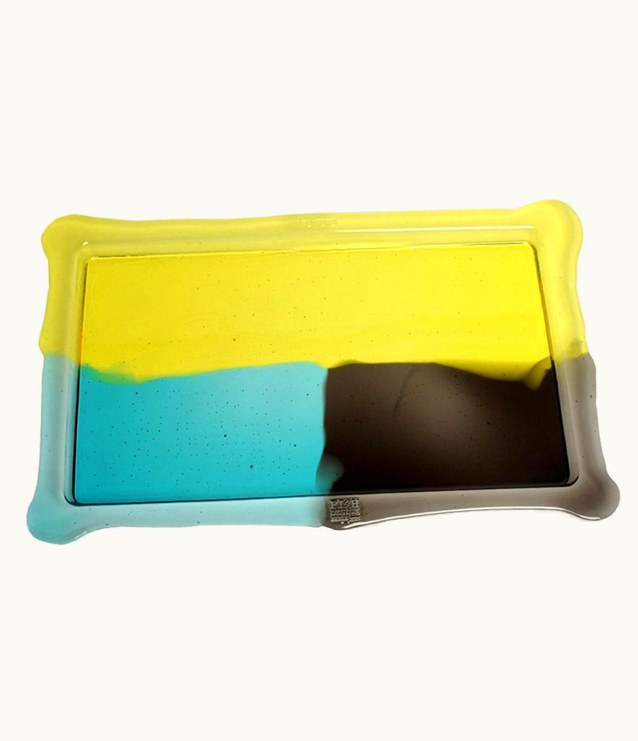 Gaetano Pesce Gaetano Pesce Try-Tray Small Rectangular Tray In Clear Yellow, Aqua, Grey By Gaetano Pesce UZ0197527
