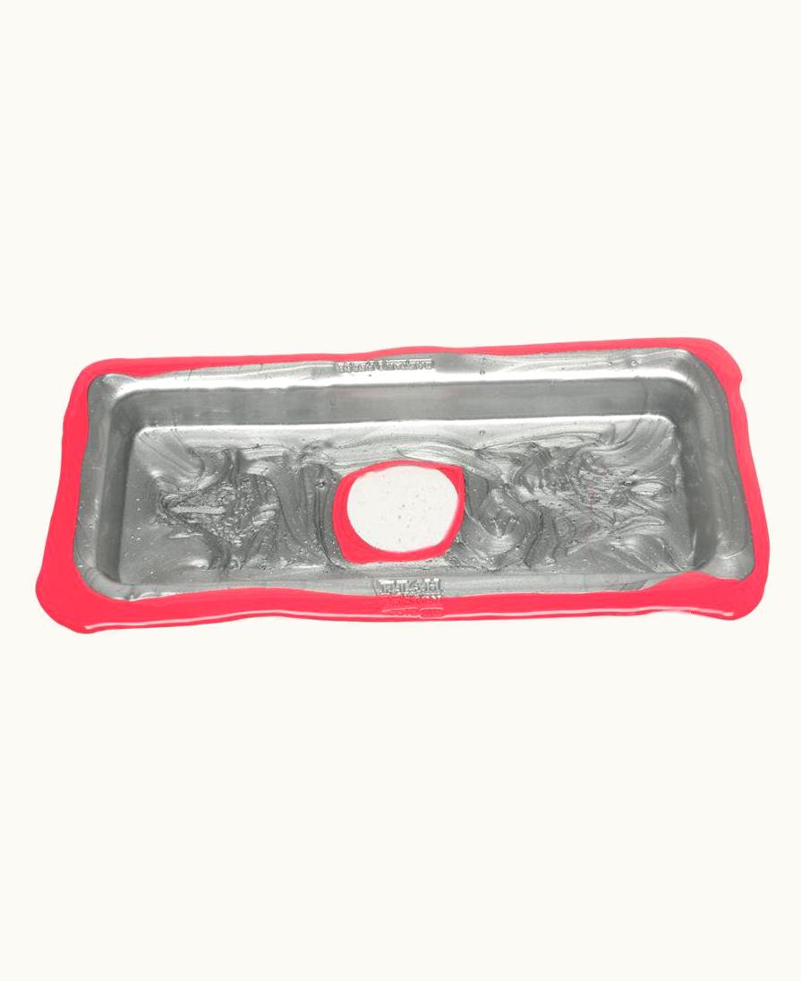 Gaetano Pesce Gaetano Pesce Try Small Rectangular Tray In Silver And Matt Fuchsia By Gaetano Pesce