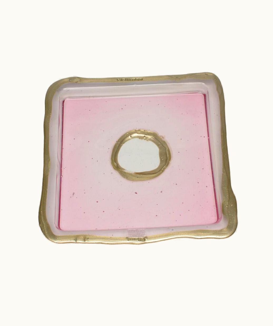 Gaetano Pesce Gaetano Pesce Try-Tray Medium Square Tray In Clear Pink And Bronze By Gaetano Pesce