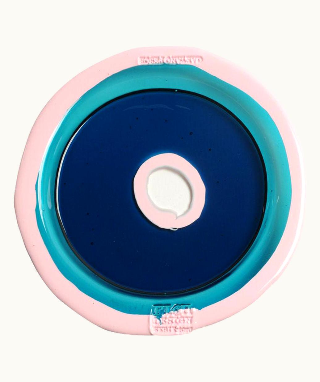 Gaetano Pesce Gaetano Pesce Try-Tray Small Round Tray In Clear Emerald And Matt Pink By Gaetano Pesce