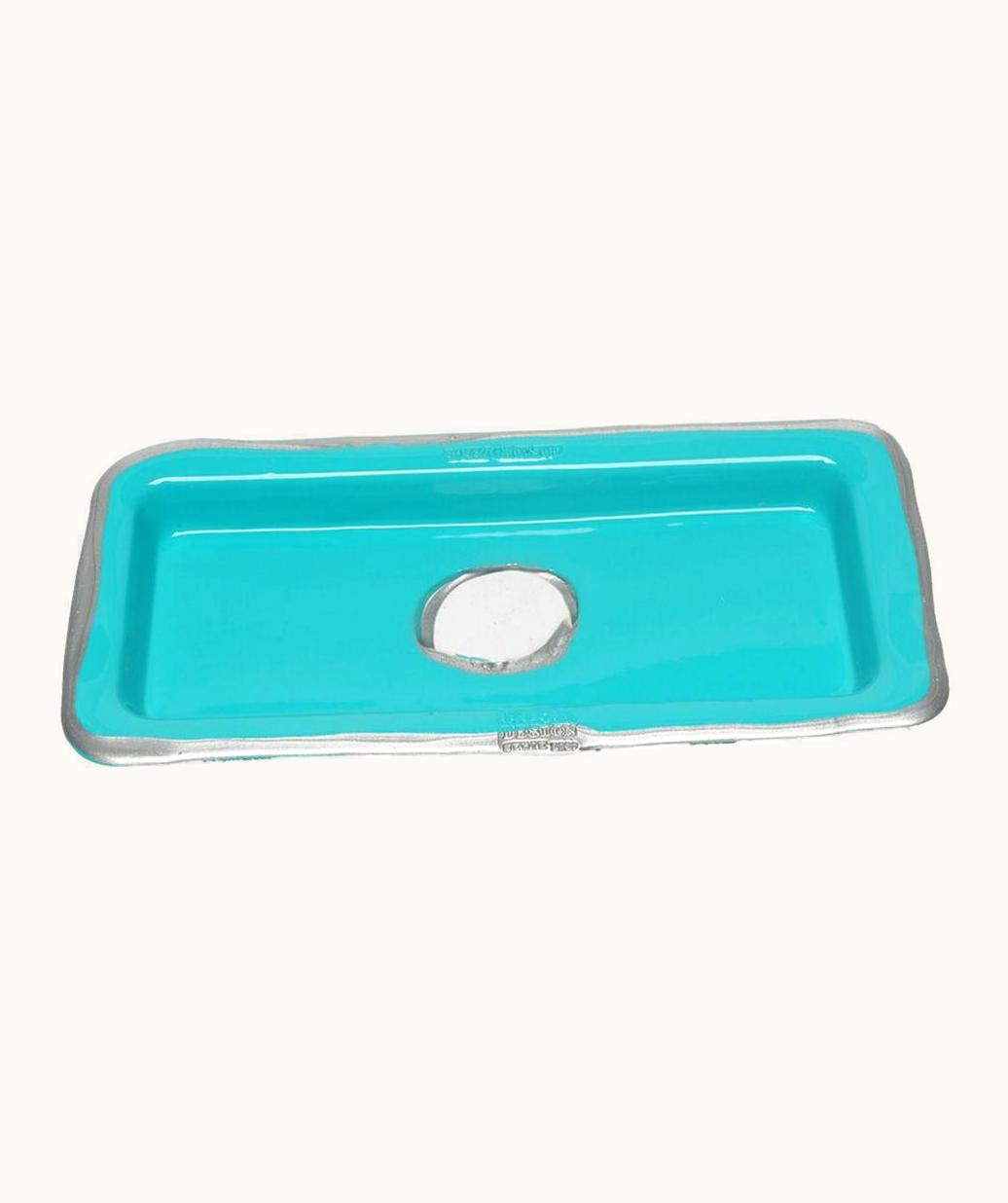 Gaetano Pesce Gaetano Pesce Try Small Rectangular Tray In Matt Turquoise And Silver By Gaetano Pesce