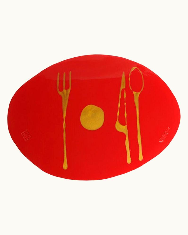 Gaetano Pesce Gaetano Pesce Set Of 4 Table Mates Placemats In Matt Red And Gold By Gaetano Pesce