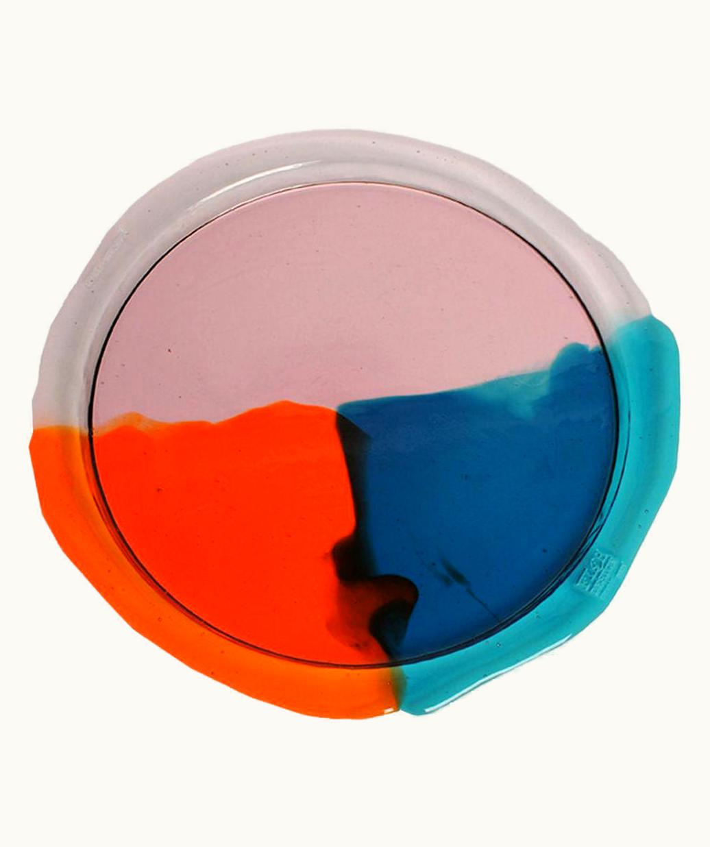 Gaetano Pesce Gaetano Pesce Try-Tray Small Round Tray In Clear Pink, Emerald And Orange By Gaetano Pesce