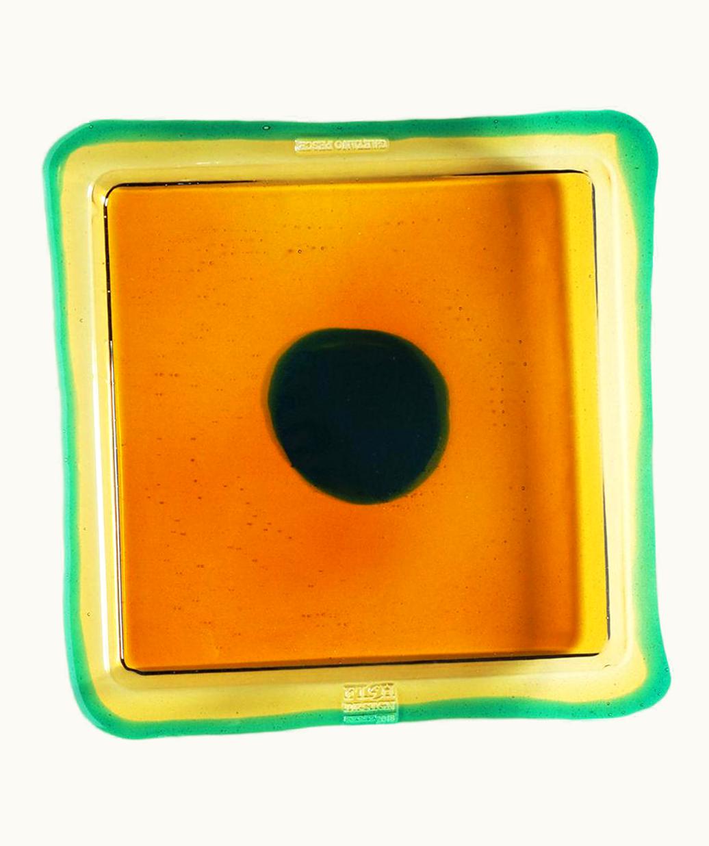 Gaetano Pesce Gaetano Pesce Try-Tray Large Square Tray In Amber, Clear Emerald Green By Gaetano Pesce