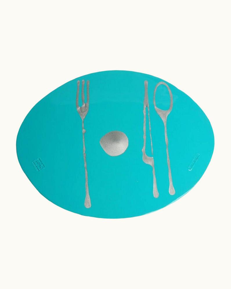 Gaetano Pesce Gaetano Pesce Set Of 4 Table Mates Placemats In Matt Turquoise And Silver By Gaetano Pesce