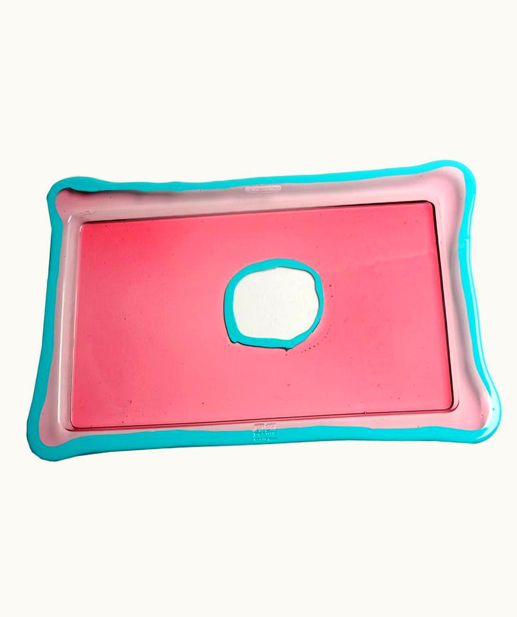 Gaetano Pesce Gaetano Pesce Try-Tray Small Rectangular Tray In Clear Pink, Matt Turquoise By Gaetano Pesce