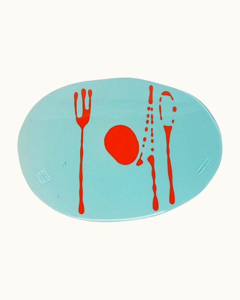 Gaetano Pesce Gaetano Pesce Set Of 4 Table Mates Placemats In Clear Aqua And Matt Orange By Gaetano Pesce