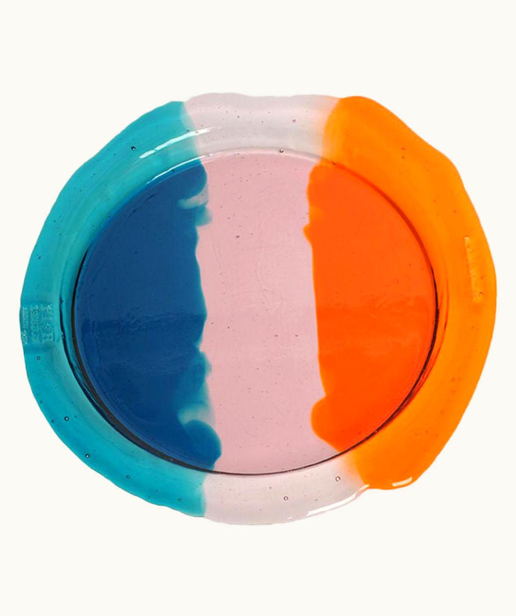 Gaetano Pesce Gaetano Pesce Try Medium Round Stripes Tray In Clear Pink, Emerald And Orange By Gaetano Pesce
