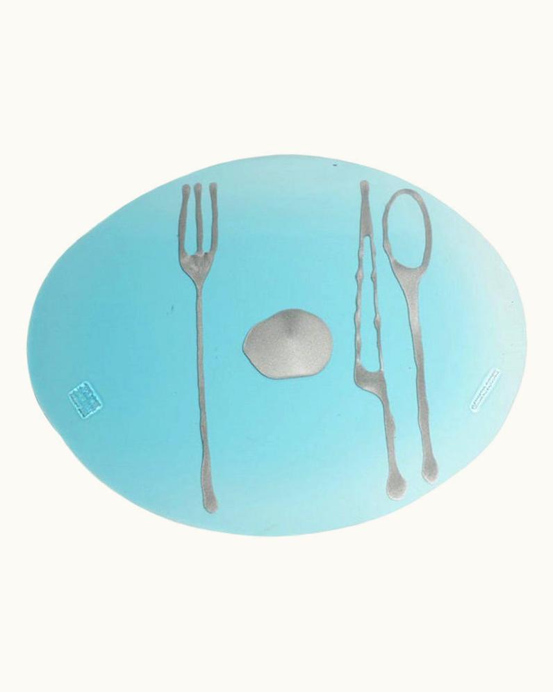 Gaetano Pesce Gaetano Pesce Set Of 4 Table Mates Placemats In Clear Aqua And Silver By Gaetano Pesce