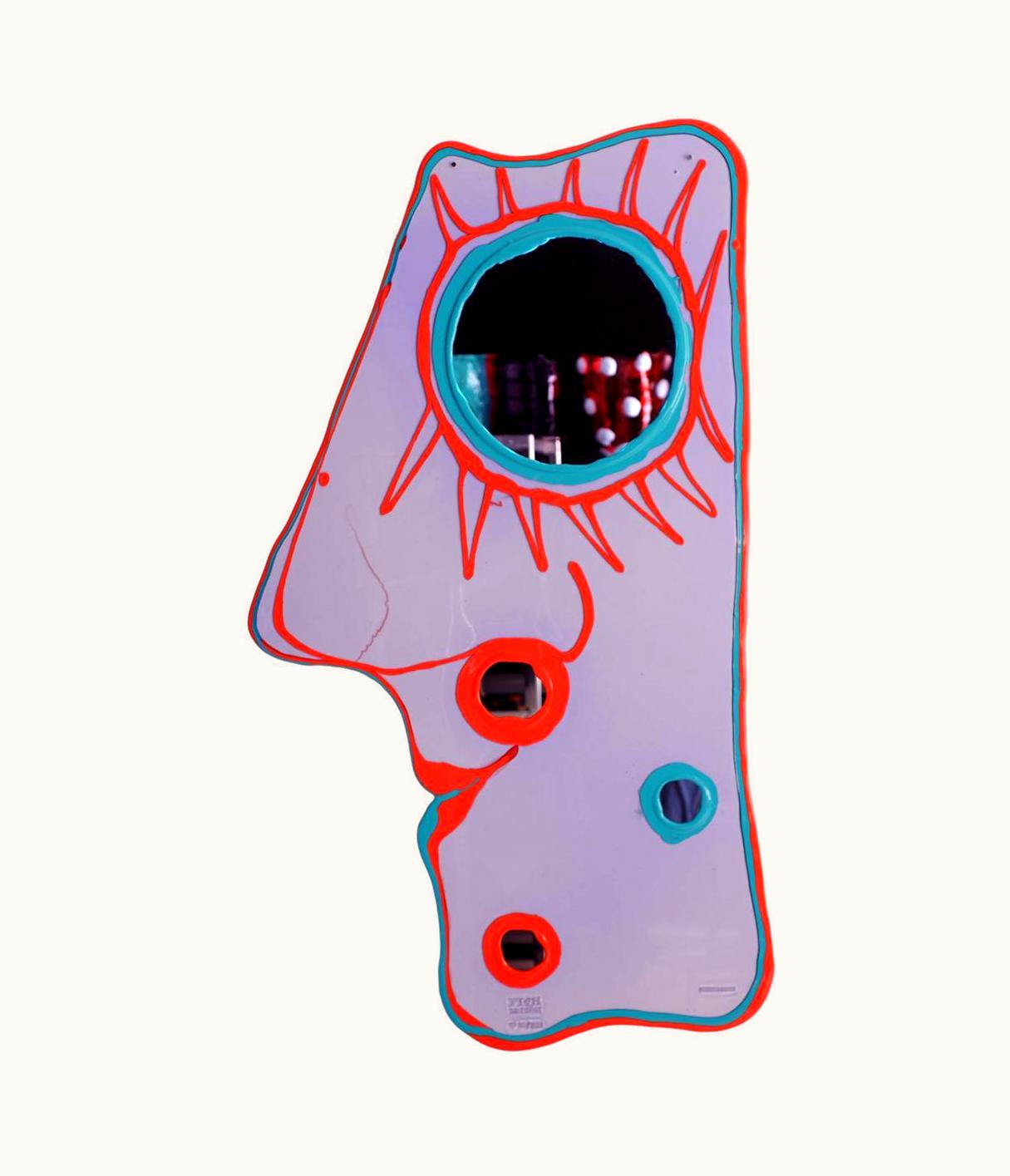 Gaetano Pesce Gaetano Pesce Look At Me L Mirror In Clear Lilac, Matt Turquoise, Matt Orange By Gaetano Pesce