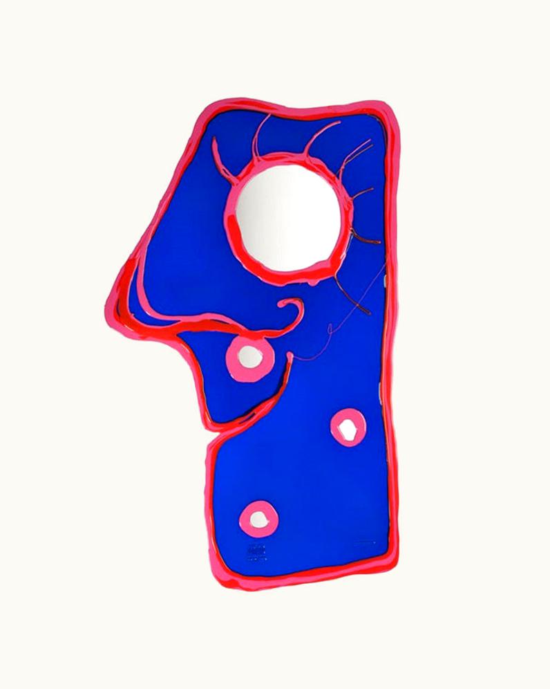 Gaetano Pesce Gaetano Pesce Look At Me XL Mirror In Clear Blue, Matt Red And Fuchsia By Gaetano Pesce