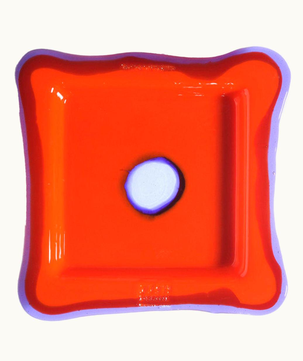 Gaetano Pesce Gaetano Pesce Try-Tray Small Square Tray In Matt Orange, Clear Purple By Gaetano Pesce
