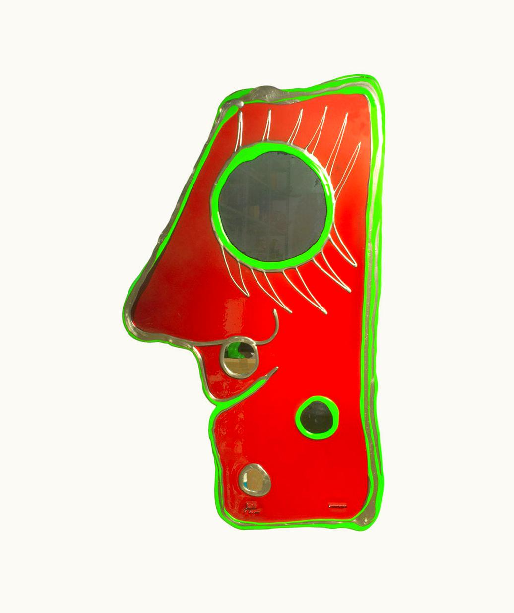 Gaetano Pesce Gaetano Pesce Look At Me XL Mirror In Clear Red, Matt Lime, Bronze By Gaetano Pesce