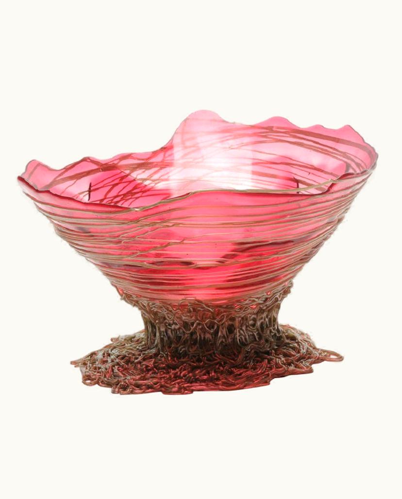 Gaetano Pesce Gaetano Pesce Ogiva Medium Resin Basket In Clear Fuchsia And Bronze By Gaetano Pesce