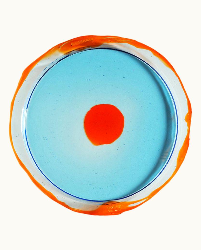 Gaetano Pesce Gaetano Pesce Try-Tray Medium Round Tray In Clear Light Blue, Clear Orange By Gaetano Pesce
