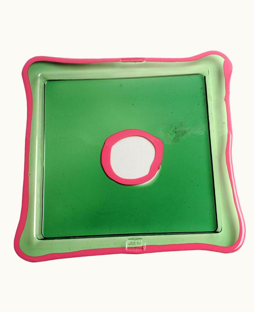 Gaetano Pesce Gaetano Pesce Try-Tray Medium Square Tray In Clear Green, Matt Fuchsia By Gaetano Pesce