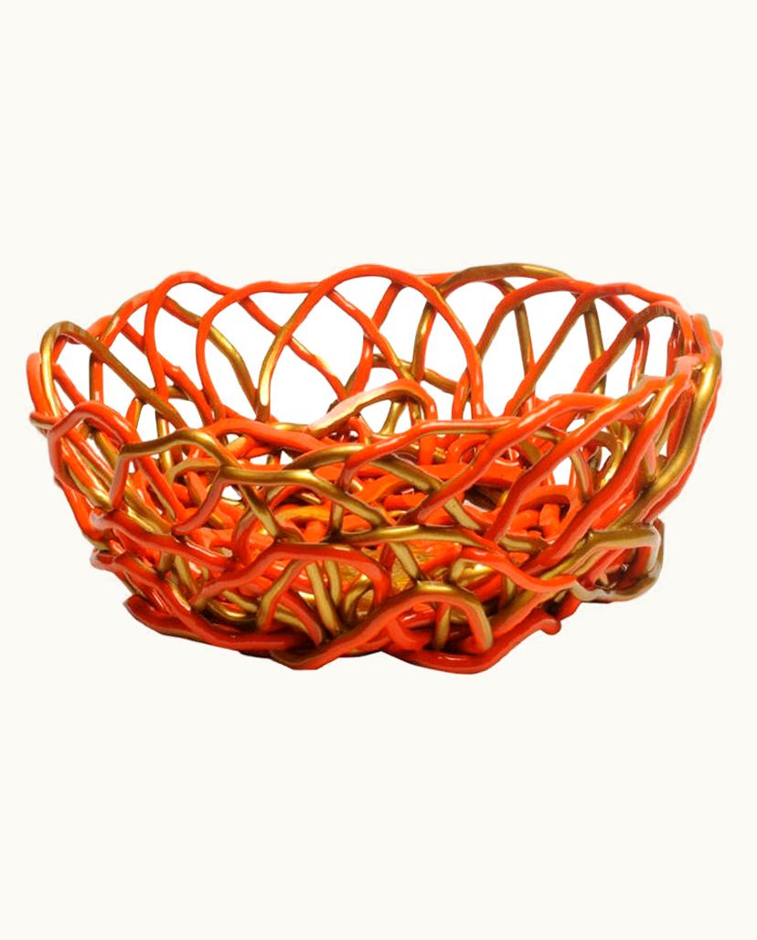 Gaetano Pesce Gaetano Pesce Tutti Frutti II XL Resin Basket In Matt Orange And Gold By Gaetano Pesce