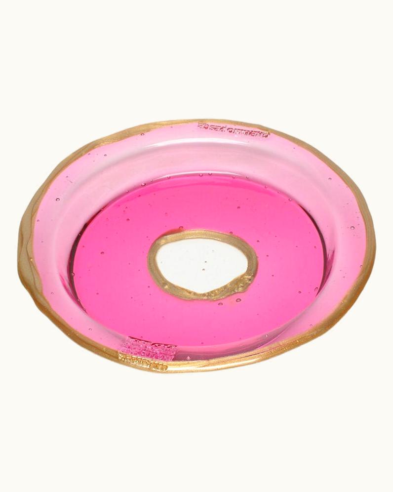 Gaetano Pesce Gaetano Pesce Try-Tray Small Round Tray In Clear Fuchsia Pink And Bronze By Gaetano Pesce