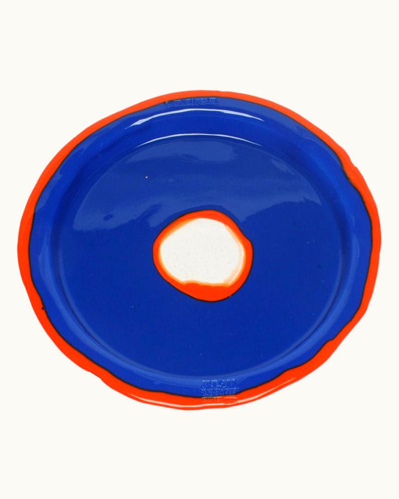 Gaetano Pesce Gaetano Pesce Try-Tray Small Round Tray In Matt Blue And Orange By Gaetano Pesce