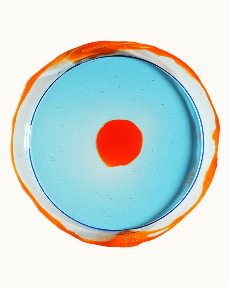 Gaetano Pesce Gaetano Pesce Try-Tray Small Round Tray In Clear Light Blue, Clear Orange By Gaetano Pesce
