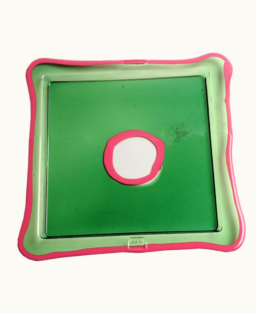 Gaetano Pesce Gaetano Pesce Try-Tray Small Square Tray In Clear Green, Matt Fuchsia By Gaetano Pesce