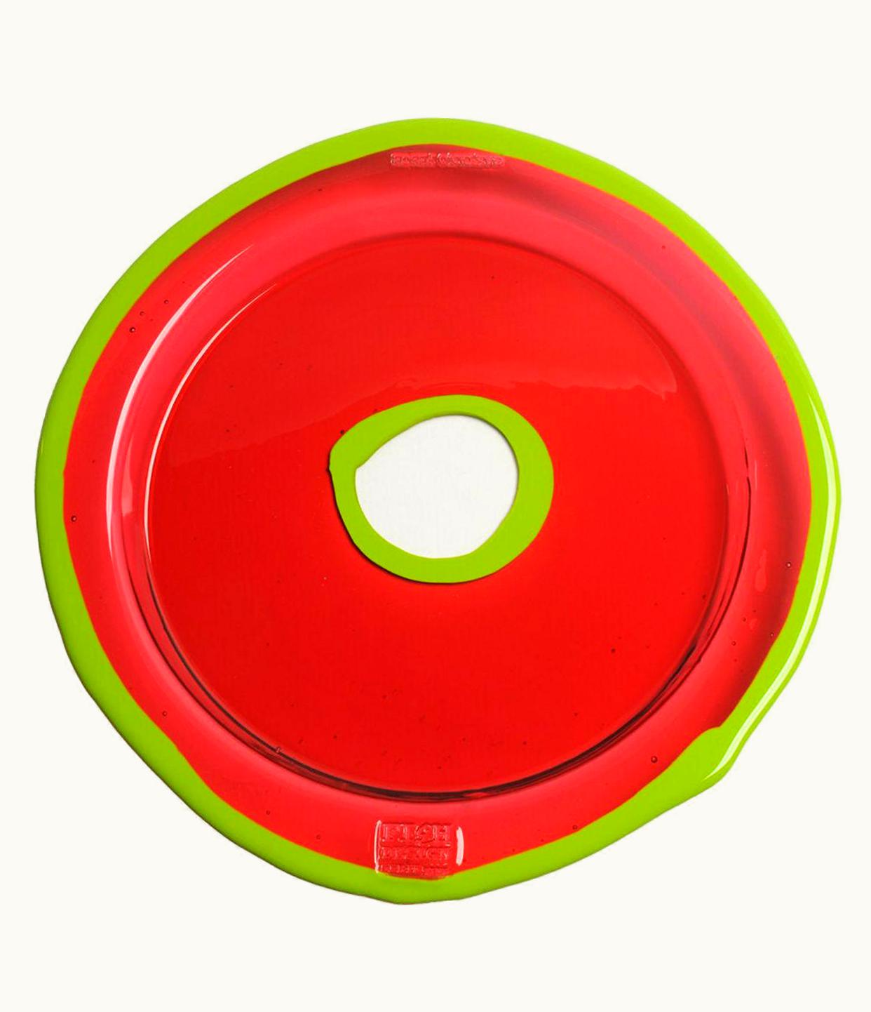 Gaetano Pesce Gaetano Pesce Try-Tray Medium Round Tray In Dark Ruby And Matt Acid Green By Gaetano Pesce