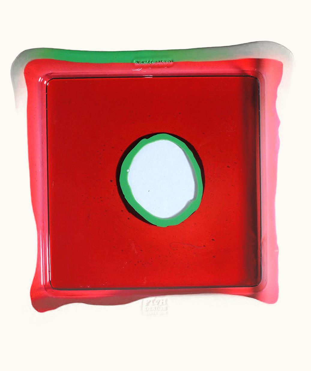 Gaetano Pesce Gaetano Pesce Try-Tray Medium Square Tray In Dark Ruby, Matt Light Green By Gaetano Pesce