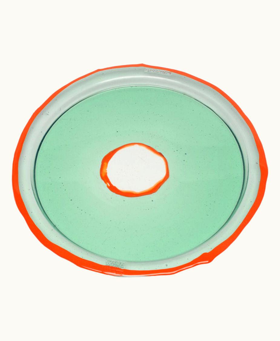 Gaetano Pesce Try-Tray Large Round Tray In Clear Aqua And Matt Orange By Gaetano Pesce