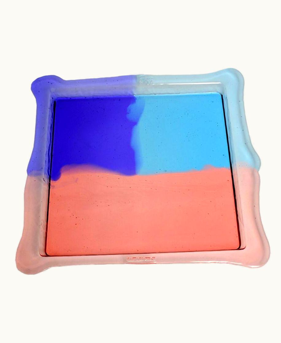 Gaetano Pesce Gaetano Pesce Try Large Square Tray In Clear Purple, Light Ruby, Light Blue By Gaetano Pesce