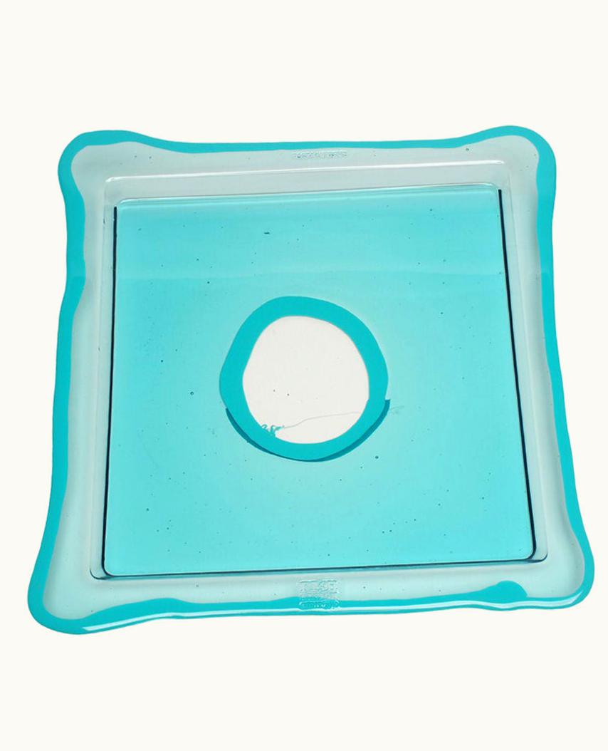 Gaetano Pesce Try-Tray Large Square Tray In Clear Aqua, Matt Turquoise By Gaetano Pesce