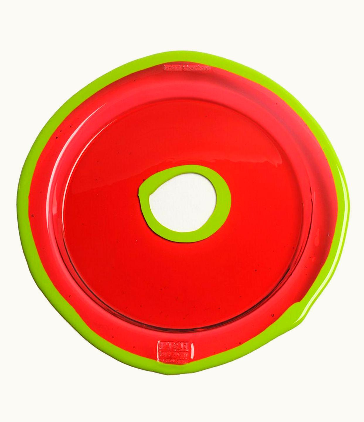 Gaetano Pesce Gaetano Pesce Try-Tray Large Round Tray In Dark Ruby And Matt Acid Green By Gaetano Pesce