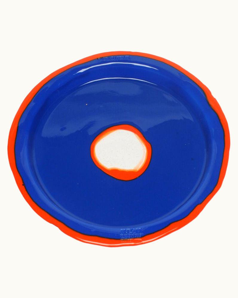 Gaetano Pesce Gaetano Pesce Try-Tray Medium Round Tray In Matt Blue And Orange By Gaetano Pesce