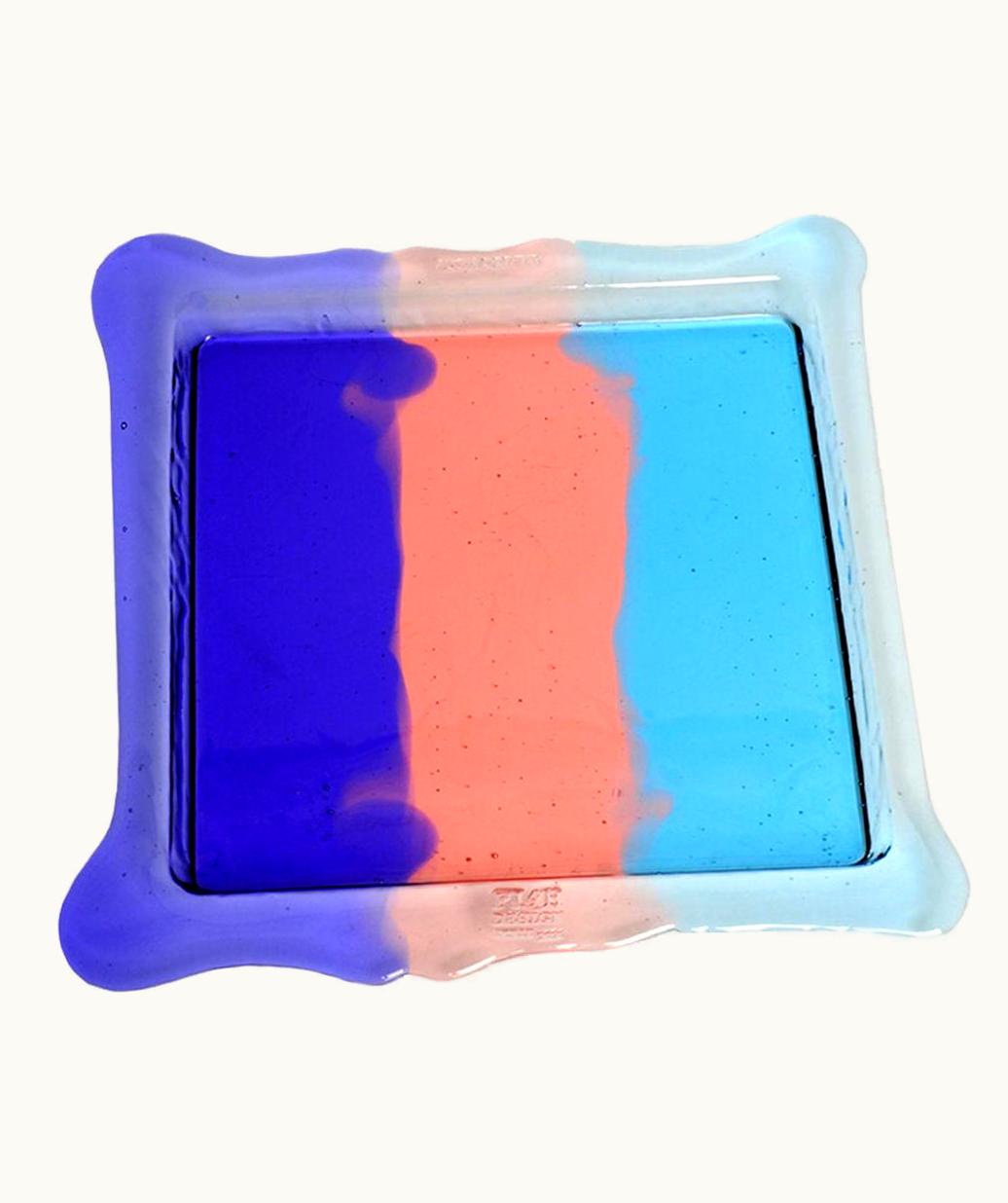 Gaetano Pesce Gaetano Pesce Try Medium Square Stripes Tray In Purple, Light Ruby & Blue By Gaetano Pesce